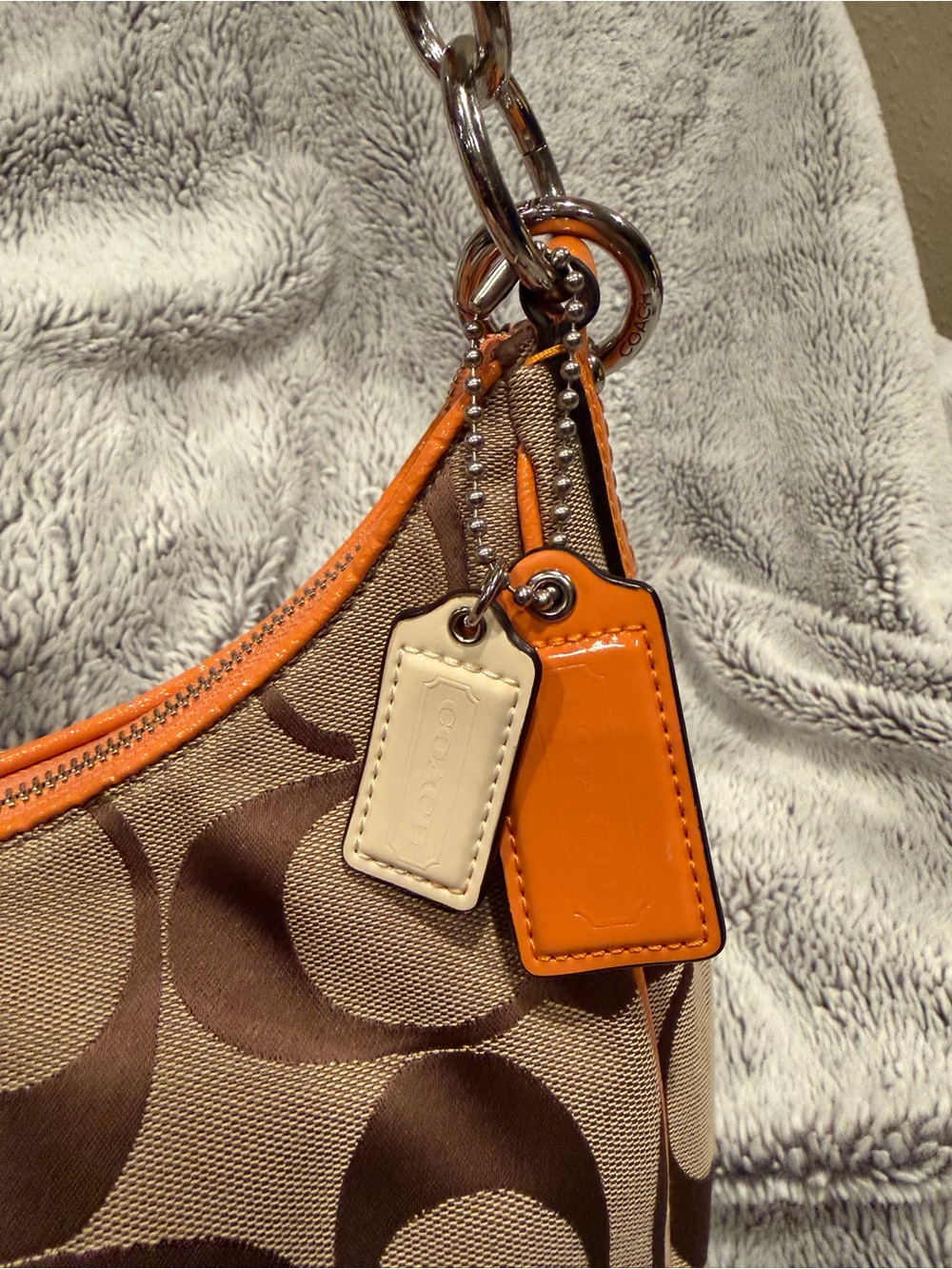 COACH Signature Stripe Convertible Hobo Bag Khaki Orange F21873 - Picture 6 of 13